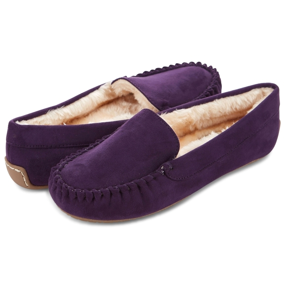 Floopi Shoes - Floopi Women’s Lily Moccasin Faux Suede Slippers Purple Slippers Size 9